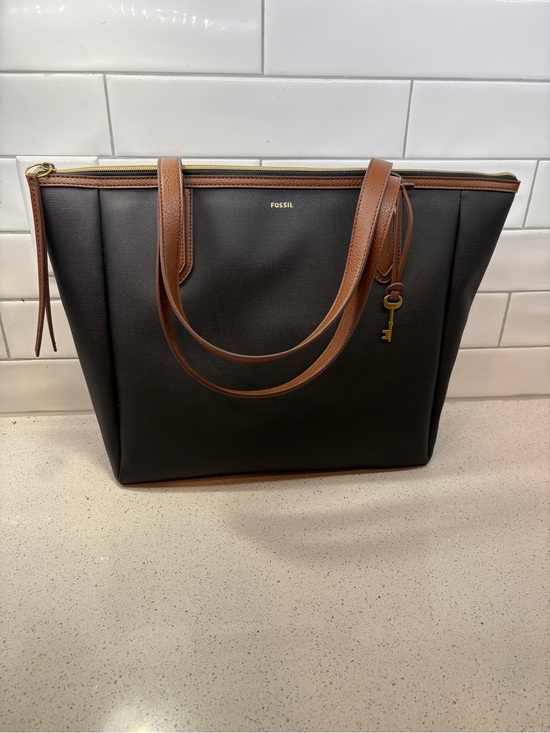 Fossil Handbags - Fossil Black Tote with Brown Leather Trim